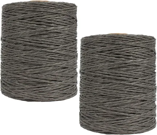 Vista 12 de Paquete de 2 cuerdas de rafia de algodón natural, rayón, hilo de rafia, para verano, sombrero de paja, bolsa de playa, bolsa de tejer a mano Negro
