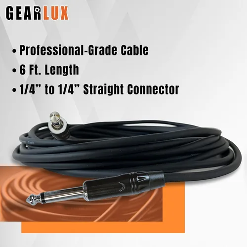 Vista 2 de Gearlux Cable de instrumento/cable de guitarra, 1/4 de pulgada, recto a recto, negro, 6 pies - paquete individual