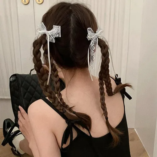 Vista 5 de Mini lazos para el cabello para mujeres y niñas, lindos clips para el cabello pequeños tipo cocodrilo de cola larga, accesorios de cinta