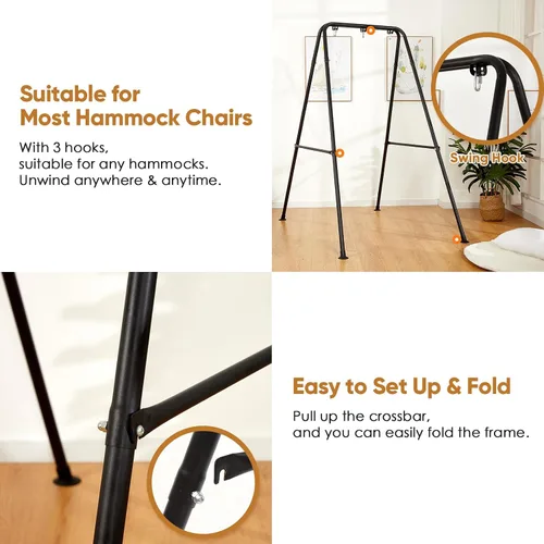 Vista 4 de Solo soporte para silla de hamaca, soporte de hamaca plegable resistente, capacidad de 300 libras, marco de hamaca portátil para interiores