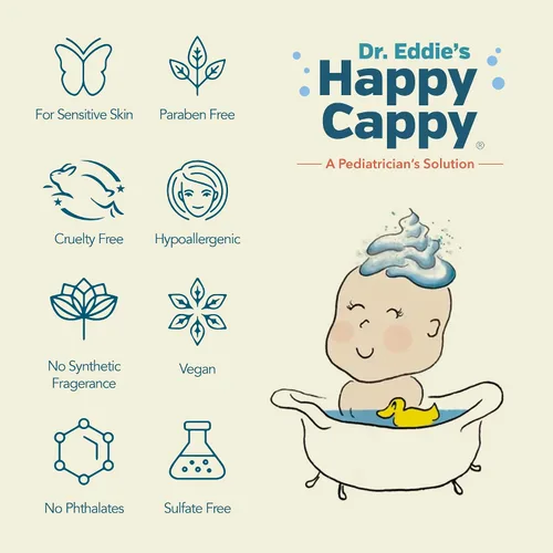 Vista 7 de Happy Cappy Paquete de soluciones para el cuidado de la piel de tres pasos: champú para caspa de bebé, gel de baño y loción para niños y niños