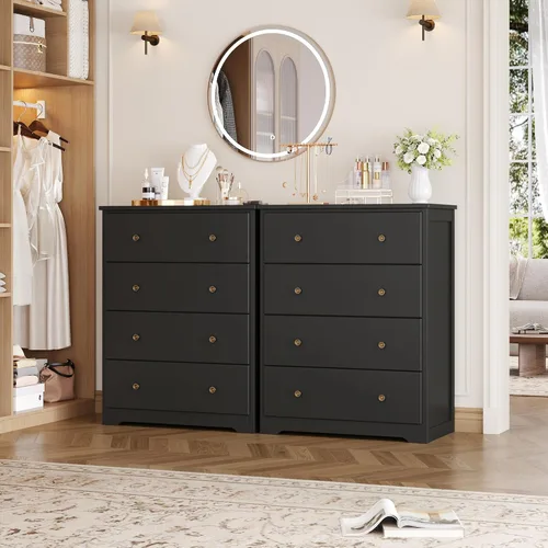 Vista 4 de HOUSUIT - Cómoda negra con 4 cajones, cómoda de 29 pulgadas de ancho, cómoda de madera