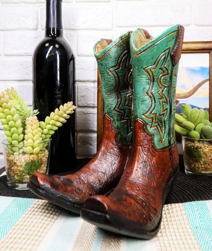 Vista 7 de Ebros Gift Botas vaqueras de cuero sintético de color verde azulado rústico occidental, portarretratos para libros de recetas, soporte para teléfono