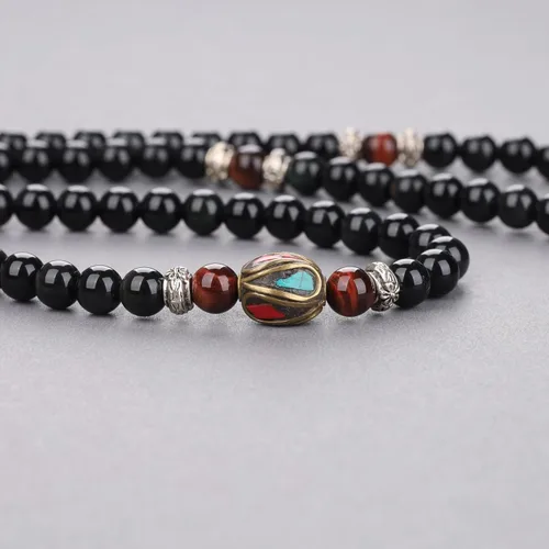 Vista 5 de COAI Pulsera de piedra obsidiana negra Collar Mala Beads 108