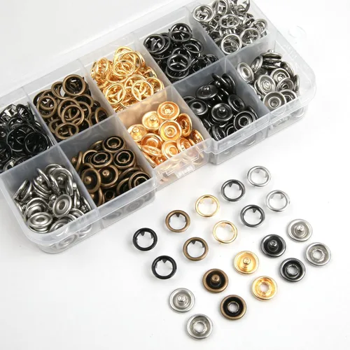 Vista 5 de GTAAOY 100 juegos de botones de presión de metal de 0.374 in perfectos para ropa, sombreros y costura, 5 colores de broches huecos con alicates