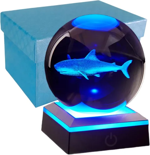 Vista 13 de Lámpara de noche de bola de cristal 3D con base LED - Lámpara de bola de cristal en forma de pez para cumpleaños, festividades, regalos de Navidad