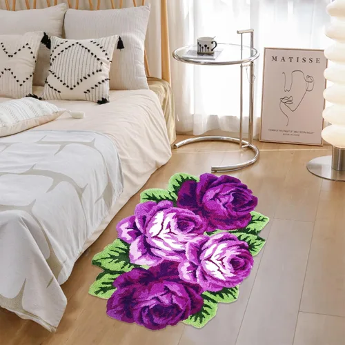 Vista 25 de Alfombrilla Abreeze con 4 rosas, alfombrillas con diseño de flores azul, hecha a mano, antideslizante (no se desliza), alfombrilla moderna, de puede