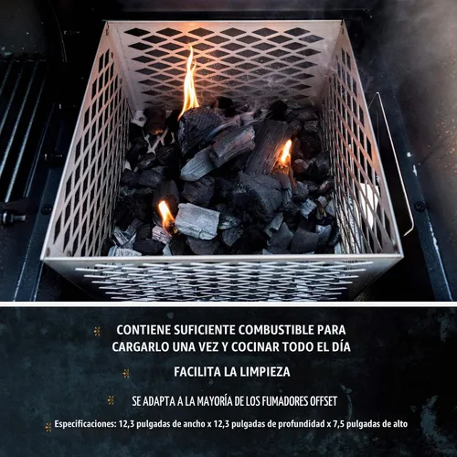 Vista 6 de Oklahoma Joe's 5279338P04 Cesta de Cámara de Fuego de Carbón para Ahumador Offset de Acero Inoxidable, Plata