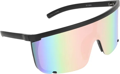 Vista 3 de Gafas de sol unisex de gran tamaño con lentes espejadas y superescudo retro con marco negro mate, Multicolor