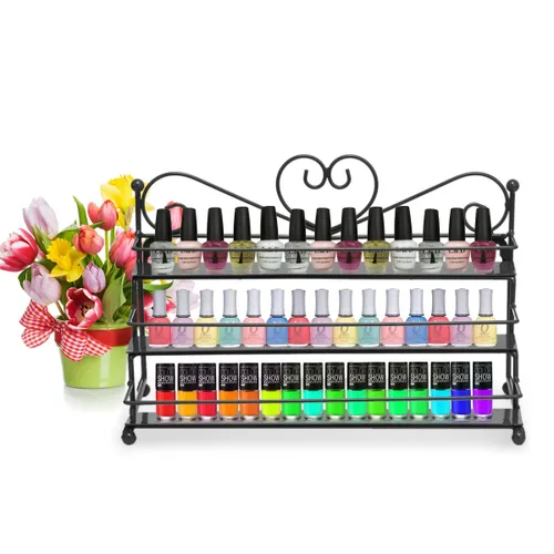 Vista 4 de Dazone Estante de metal montado de 3 niveles para esmalte de uñas, estante de pared, aceites esenciales, organizador de perfumes (negro)