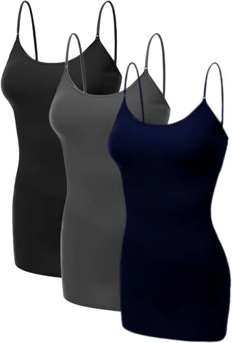 Vista 275 de Emmalise Camisola larga casual básica para mujer, con tirantes ajustables, top en capas