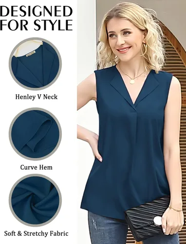 Vista 2 de Unixseque Blusa casual sin mangas con cuello en V para mujer, blusas de verano para oficina y trabajo