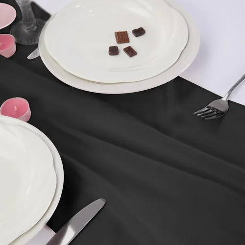 Vista 4 de Peomeise Paquete de 6 caminos de mesa de gasa de 14 x 108 pulgadas, camino de boda transparente, romántica tela negra para decoración de boda, baby