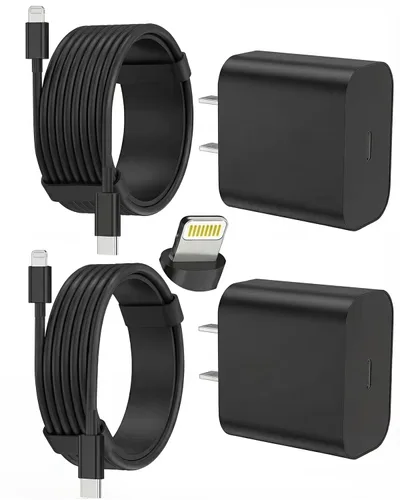 Vista 10 de Cargador de iPhone de carga rápida, paquete de 2 bloques de carga de pared tipo C con 2 unidades [6 pies y 10 pies] cable USB C a Lightning