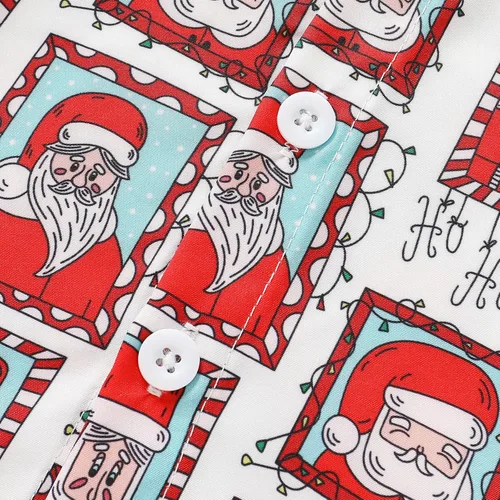 Vista 6 de JEELLIGULAR Conjunto de pantalones cortos y camisa con botones y estampado de Papá Noel para niños pequeños