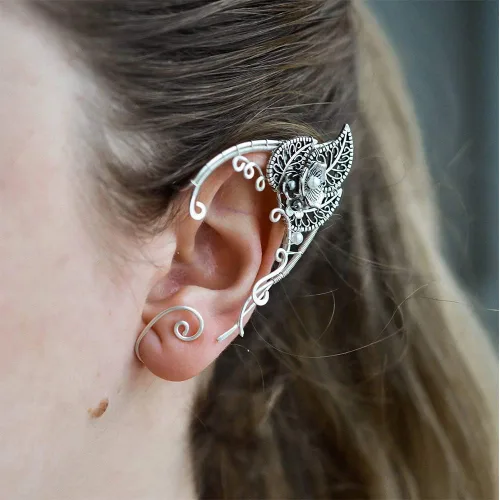 Vista 6 de Elven Ear Cuffs for Women, Handmade Elf Fairy Earrings Cuff Wrap Clip-on Filigree Earrings for Fantasy Fairy Halloween Costume, Cosplay, Wedding