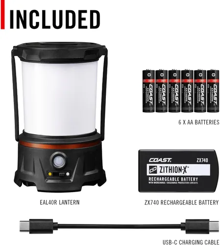 Vista 8 de Coast EAL40R Linterna de camping de emergencia recargable de 2500 lúmenes con modo intermitente rojo, mosquetón, difusor, mango plegable, modo bajo