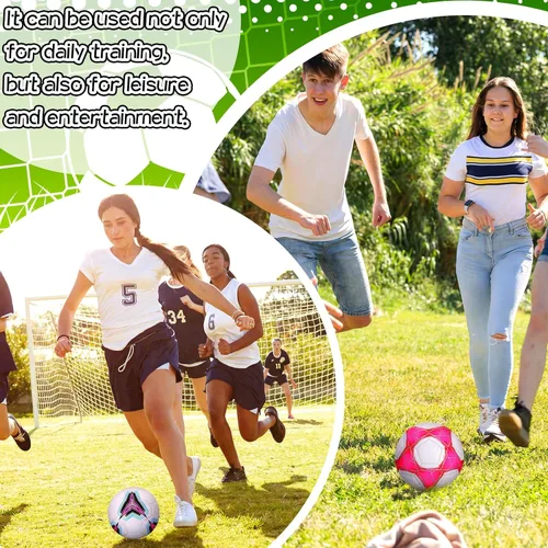 Vista 5 de 6 pelotas de fútbol rosadas tamaño 4 para adolescentes, pelotas de fútbol al aire libre para entrenamiento de equipo, fútbol para donaciones
