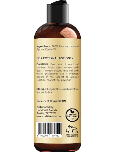 Vista 3 de Handcraft Blends Aceite de Hueso de Albaricoque - Prensado en Frío 8 Fl Oz - 100% Puro y Natural - Aceite Portador de Grado Premium para Piel