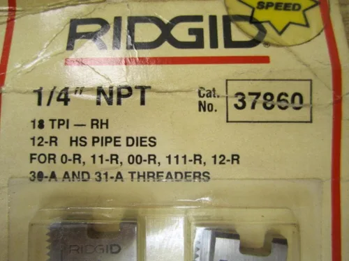 Vista 2 de Ridgid 37860 Solo troqueles manuales de roscado/tubería y perno - Troqueles 1/4 12R NPT HS