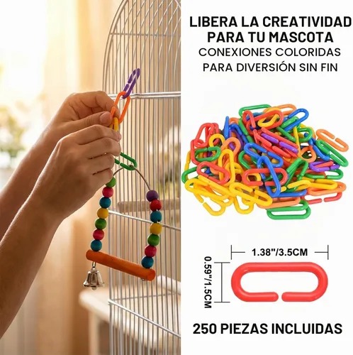 Vista 2 de Sukh 250 ganchos coloridos de clips en C, eslabones de cadena de plástico, juguete de pájaros, accesorios de bricolaje para jaula de periquitos