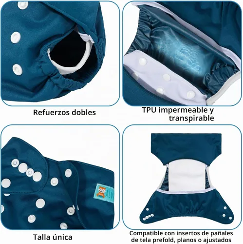 Vista 3 de ALVA BABY - 6 fundas para pañales de tela y 1 bolsa húmeda y seca, lavable y reutilizable para pañales preplegado con bolsa multifuncional 02 Boy