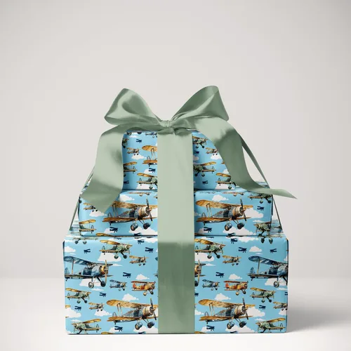Vista 6 de Dtiafu Rollo de papel de regalo de avión – Envoltura de regalo de aviones vintage con diseño de nube de cielo azul para niños, baby shower