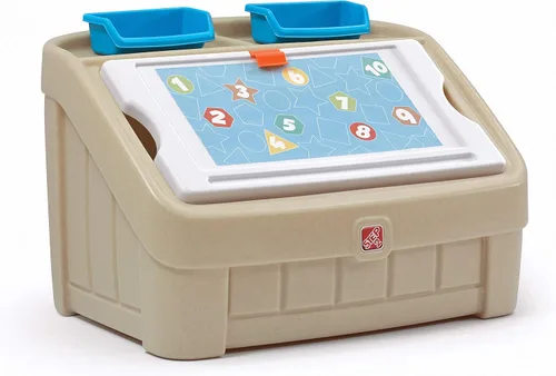 Vista 6 de Step2 Caja de juguetes y tapa de arte 2 en 1, contenedor y organizador de juguetes para niños, caballete y cofre en uno, hecho de plástico duradero