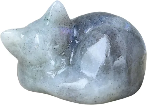 Vista 8 de Decoración de cristales de gato de granate natural, estatua de gato dormido, piedras preciosas pulidas de cristal curativo, piedras preciosas