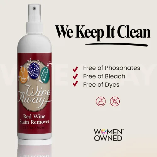 Vista 5 de Wine Away Paquete de spray removedor de manchas de vino tinto, solución limpiadora de tela, tapicería y alfombras, elimina manchas de vino y manchas