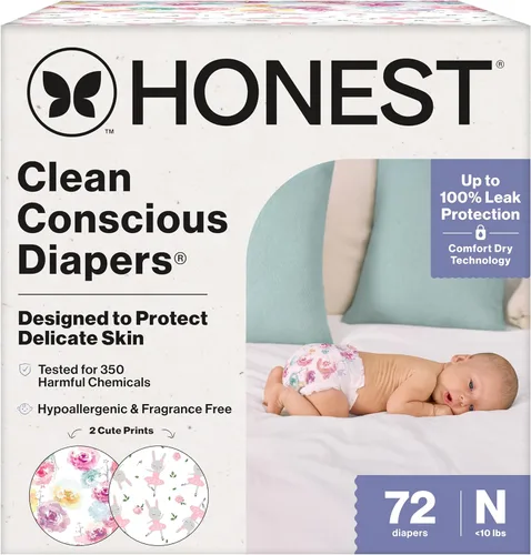 Vista 42 de The Honest Company Clean Conscious - Pañales para pieles delicadas, hasta un 100% a prueba de fugas, hipoalergénicos, sin fragancia, género neutro