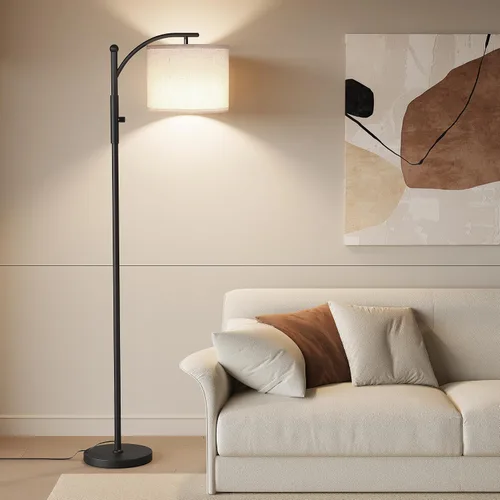 Vista 7 de SUNMORY Lámpara de pie de arco, lámpara de pie moderna con bombilla de 9W y 3 temperaturas de color, lámparas de pie de metal con pantalla colgante
