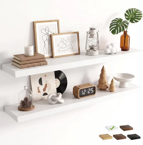 Vista 29 de Marsmiles 9.3 Inch Floating Shelves for Wall 2 Pack, 9.3" D Wood Grain Bathroom Shelves Black Finish