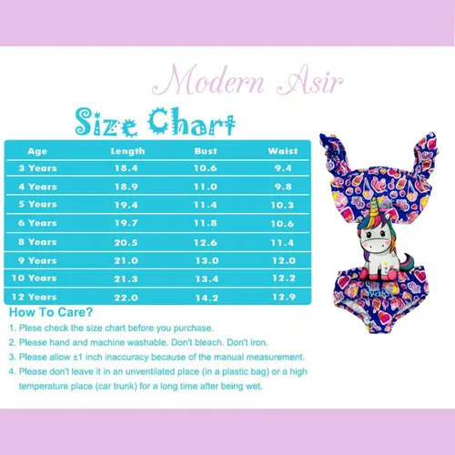 Vista 2 de MODERN ASIR Traje de baño de una pieza para niñas, traje de baño de playa para niños pequeños