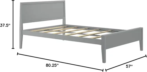 Vista 8 de Plank+Beam Base de cama matrimonial de madera maciza con cabecera de panel, cama de plataforma completa moderna con soporte de listones de madera
