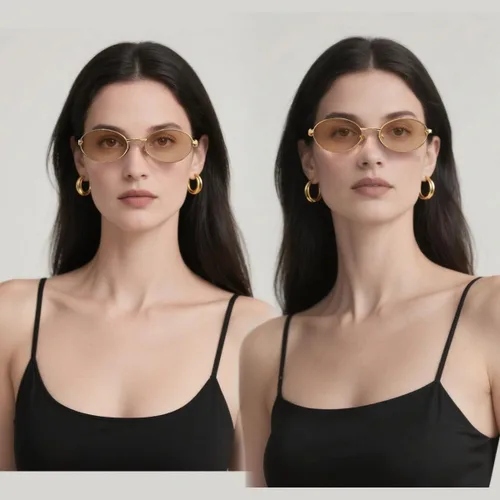 Vista 2 de Lentes de sol ovalados retro para mujeres y hombres, tonos clásicos de los años 90 con protección UV400, marco de metal dorado