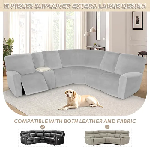 Vista 400 de Arfntevss Fundas de sofá seccional reclinable de terciopelo, Funda de sofá seccional de esquina para sofá reclinable, Funda elástica suave