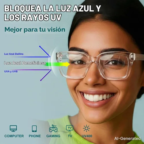 Vista 6 de Square Blue Light Glasses for woman Chunky Oversized negro (Black&Clear)