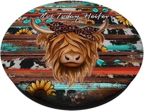 Vista 2 de Bandana de cuero de vaca Not Today Heifer Western Highland Cow PopSockets intercambiables PopGrip