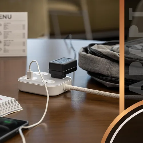 Vista 5 de Cordinate Adapt 78847 - Tira de alimentación de 3 tomas múltiples ampliamente espaciadas, 2 puertos USB, cable de extensión trenzado de 4 pies