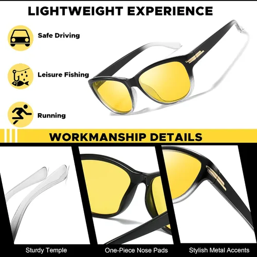 Vista 4 de LVIOE Lentes de conducción nocturna para mujeres y hombres, antirreflejos, polarizados, amarillos, lentes de visión nocturna para la noche, LN2317