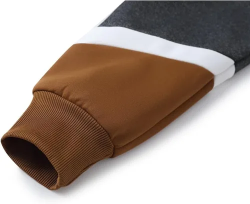 Vista 7 de Sudadera con capucha para hombre, diseño de panel multicolor, de forro polar, manga larga, para deportes