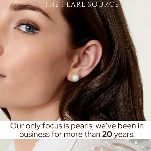 Vista 7 de THE PEARL SOURCE AAAA Quality 14K Gold Plated Sterling Silver White Freshwater Real Pearl Earrings for Women
