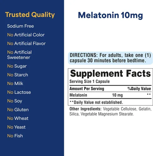 Vista 2 de Puritan's Pride Super Strength - Cápsulas de liberación rápida de melatonina de 10 mg, 60