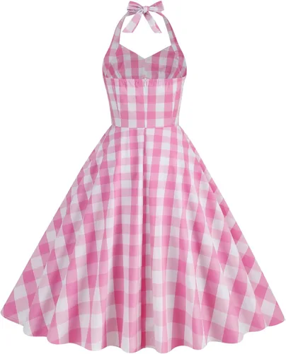 Vista 3 de Vestido de cosplay retro Rockabilly de los años 50 para mujer, vestido de cosplay floral halter Audrey Hepburn de los años 50 y 60