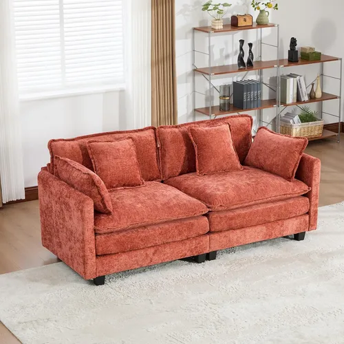 Vista 296 de Sofá seccional modular verde de 111.5", sofás seccionales grandes de 3 plazas para sala de estar, sofá nube oversized de tela chenille con otomana