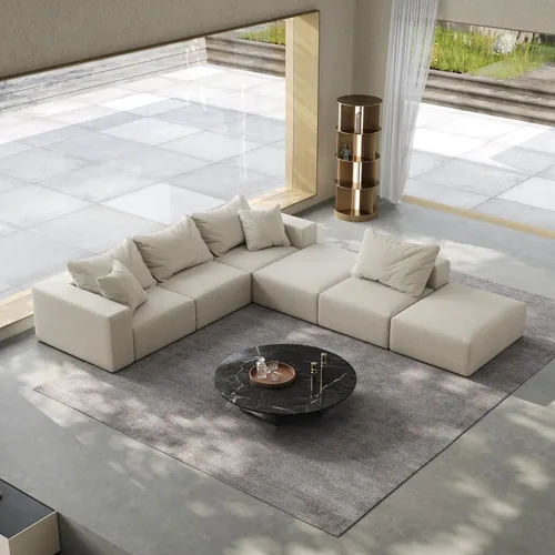 Vista 8 de Sofá modular de gran tamaño de 162 pulgadas, moderno sofá modular tapizado en forma de L de felpilla con 6 almohadas, combinación gratuita de sofá