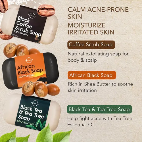 Vista 3 de O NATURALS Jabón en barra 100% natural, set de regalo, ingredientes orgánicos y aceites esenciales, regalos de spa para mujeres y hombres, gel