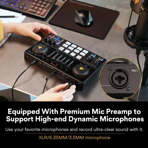 Vista 2 de Interfaz de audio con micrófono de condensador XLR, equipo de podcast-MAONO-MaonoCaster-todo en uno, con preamplificador de micrófono premium