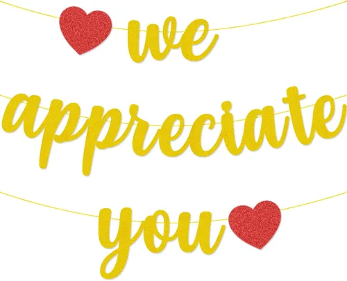 Vista 5 de Cartel con texto en inglés "We Appreciate You" con purpurina negra de agradecimiento a los empleados, maestros, doctores, enfermeras, personal